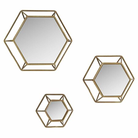 RICKI&APOSS RUGS Shanton Hexagonal Wall Mirrors - Brown, Set of 3 RI2522544